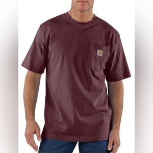 Carhartt Men's Dark Red Burgundy Short Sleeve Pocket Tee 100% Cotton Loose Fit L